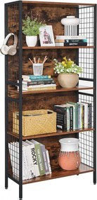Biblioteca Living cu 4 Rafturi, Maro Rustic / Negru, PAL Melaminat, Vasagle, LBC023B01
