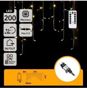 Aigostar - LED ghirlandă de Crăciun pentru exterior 200xLED/6W/230V/8 funcții 3x1m IP44 alb cald+telecomandă