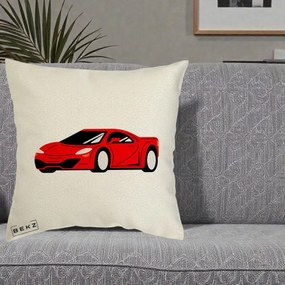Perna Personalizata Masina Sport Rosie Grafic, 40x40 cm, Ecru, Husa Detasabila, Perna Inclusa, BEKZ®