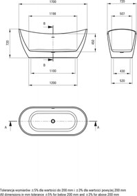 Cada baie freestanding, alba, 170x72 cm, ovala, Deante Arnika
