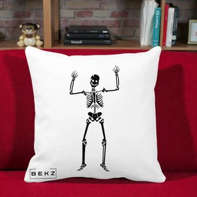Perna Decorativa Halloween Schelet Dansator, 40x40 cm, Alba Mata, Husa Detasabila, Perna Inclusa, BEKZ®