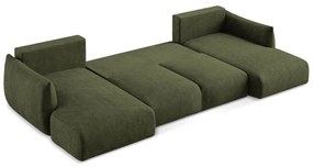 Colțar verde extensibil cu tapițerie din chenille (în formă de "U") Leila – Makamii