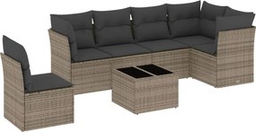 vidaXL Set canapele de grădină, 7 piese, cu perne, gri, poliratan