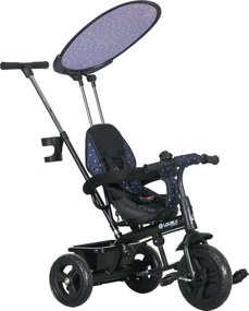 HOMCOM Tricicletă pentru copii 6-în-1 cu bară de împins, copertină, centură, coș pentru depozitare, pentru 1-5 ani, Albastru închis | Aosom Romania