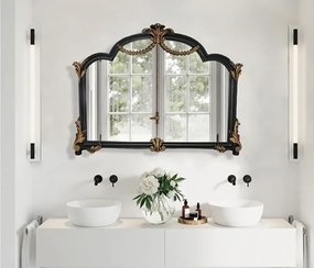 Oglindă decorativă de perete, ramă negru-aurii antichizată, 70x90 cm