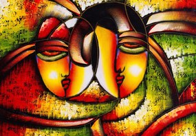 Fototapet - Pictură în ulei, chipuri abstracte (147x102 cm)