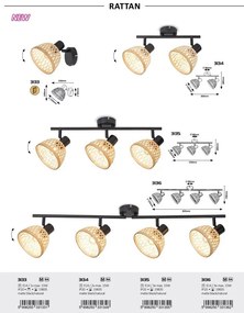 Lustra aplicata 3l design industrial Rattan negru mat