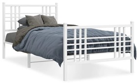 376385 vidaXL Cadru de pat metalic cu tăblie de cap/picioare, alb, 100x190 cm