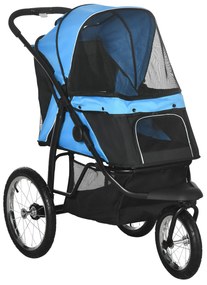 PawHut Hundevagn, pliabil, parasolar, ferestre de plasă, coș de depozitare, Albastru, 111 x 58 x 107 cm | Aosom Romania