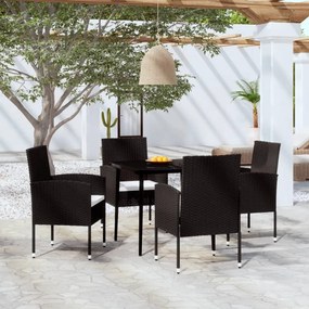 Set de mobilier pentru gradina, 5 piese, negru Negru, Lungime masa 80 cm, 5