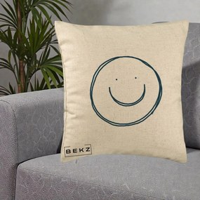Perna Decorativa Smile Desen Minimalist, 40x40 cm, Bej, Husa Detasabila, Perna Inclusa, BEKZ®