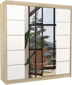 Dulap cu uși glisante DALMATIA – cu oglindă – 200x58x215 cm – Sonoma / Alb