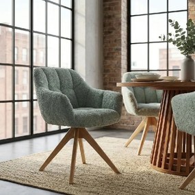 Scaun pivotant PAPILLON tesatura boucle verde salvie/ stejar