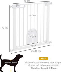 PawHut Barieră de siguranță pentru animale cu ușă și închidere automată sistem cu blocare dublă, oțel alb | Aosom Romania