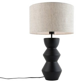 Lampă de masă de design cu abajur din stofă neagră gri deschis 35 cm - Alisia