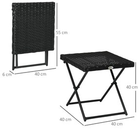 Outsunny Masuta pentru Gradina Pliabila din Ratan Sintetic si Otel, Masuta pentru Exterior Economie Spatiu 40x40x40cm, Negru