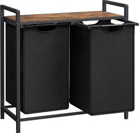 Coș de rufe cu poliță BERGEN, 2x46L, negru/maro Vasagle