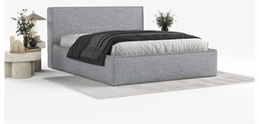 Pat matrimonial gri tapițat cu spațiu de depozitare cu somieră 200x200 cm Lounge L – Maison de Rêve