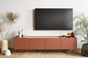 Dulap TV Desin 220 cm cu picioare metalice - ceramica rosu / stejar nagano
