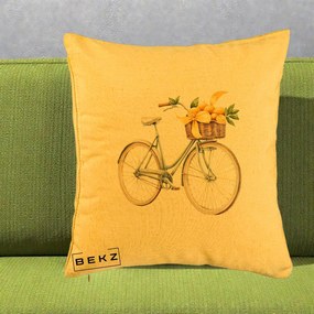Perna Decorativa Bicicleta cu Cos de Lamai Mediteranean, 40x40 cm, Galben, Husa Detasabila, Perna Inclusa, BEKZ®