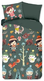 Lenjerie de pat pentru copii verde-închis din bumbac pentru pat de o persoană, extinsă 140x220 cm Fun – Good Morning