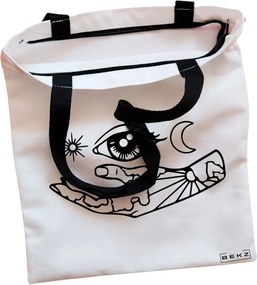 Sacosa de Panza pentru Cumparaturi, Geanta Tote, model Life in depth, Cu fermoar, 38x34.5 cm, Alba, BEKZ®