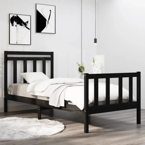 Cadru de pat Small Single 2FT6, negru, 75x190 cm, lemn masiv Negru, 75 x 190 cm