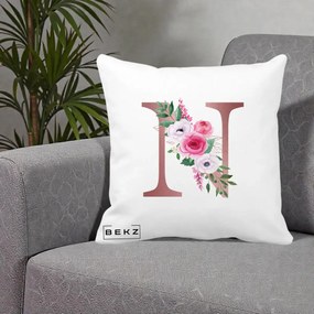 Cadou Personalizat - Perna Personalizata Monograma Rose Gold Litera N, 40x40 cm, Alba Mata, Husa Detasabila, Perna Inclusa, BEKZ®