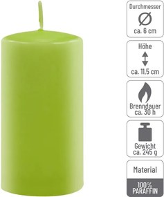 Set de lumânări pilon, 11,5 cm, Ø 6 cm, verde deschis, 12 bu