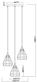 Lustră pe cablu Globo 15889-3H HASSAN 3xE27/40W/230V