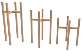 Set 3 suporturi pentru ghivece din lemn masin HouseXL Bwood, Din lemn de fag, 3 trepte de inaltime, Natur