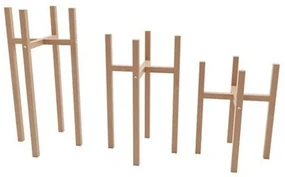 Set 3 suporturi pentru ghivece din lemn masin HouseXL Bwood, Din lemn de fag, 3 trepte de inaltime, Natur