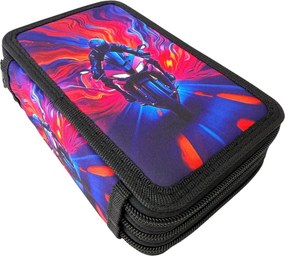 Penar complet echipat, 3 compartimente, 32 piese, pentru băieți, model Moto Racing, PNB08