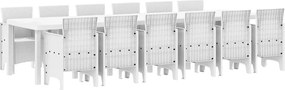 vidaXL Set de masă pentru grădină 13 pcs Alb Ratan Polt