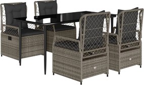 vidaXL Set mobilier de grădină cu perne, 5 piese, gri, poliratan