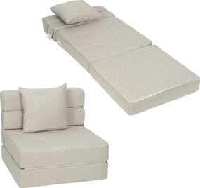 HOMCOM Fotoliu-canapea extensibil 1 loc cu 1 pernă detașabilă, material bej | Aosom Romania