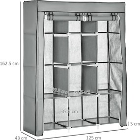 HOMCOM Dulap-penderie multi-depozitare - 8 rafturi, 2 bare - material nețesut gri | Aosom Romania