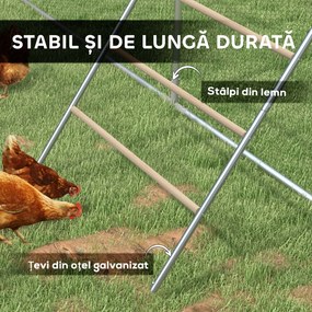 PawHut Suport pentru Găini pe 4 Niveluri, Posatoiu din Lemn și Oțel Galvanizat, Scară pentru Coteț, 4-6 Găini, 140x86x2,5 cm, Lemn Natural | Aosom Romania