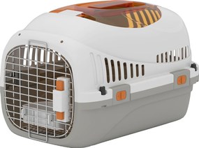 PawHut Transportor pentru Pisici și Câini Mici din Plastic, cu Fereastră Superioară, Ușă din Oțel, Bol pentru Hrană, pentru Animale max 4 kg, 49x32x31 cm, Gri | Aosom Romania