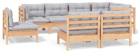 3096465 vidaXL Set mobilier de grădină cu perne gri, 8 piese, lemn masiv pin