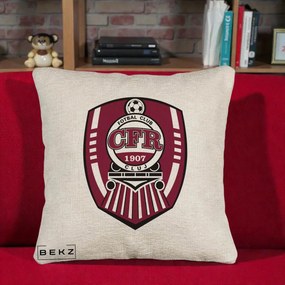 Perna Personalizata CFR Cluj Fotbal Club 1907, 40x40 cm, Bej Canapea, Husa Detasabila, Perna Inclusa, BEKZ®