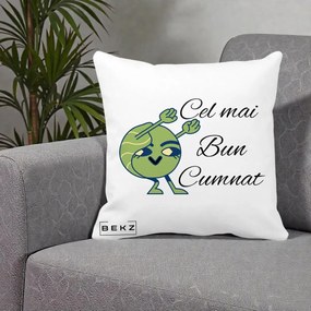 Cadou pentru Cumnat - Perna Personalizata Cel mai Bun Cumnat cu Personaj Funny Verde, 40x40 cm, Alba Mata, Husa Detasabila, Perna Inclusa, BEKZ®