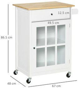 HOMCOM Cărucior Bucătărie Compact, Multifuncțional, Spațiu Depozitare, 67x48x86.5cm, Design Modern, Alb | Aosom Romania