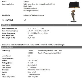 Veioza, Lampa de masa design LUX Beau Site, vintage/ negru