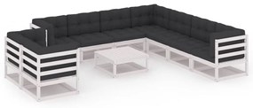 3076970 vidaXL Set mobilier grădină cu perne, 10 piese, lemn masiv de pin