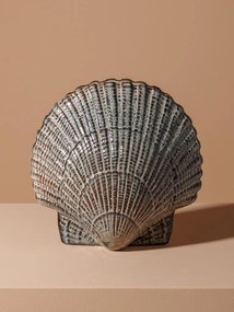 Vaza decorativa gri din ceramica in forma de scoica Pecten