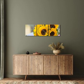 Tablou cu buchetul miresii de floarea soarelui (cu ceas) (90x30 cm)
