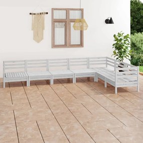 3083015 vidaXL Set mobilier de grădină, 7 piese, alb, lemn masiv de pin