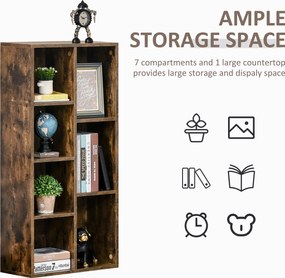 HOMCOM Biblioteca din Lem Stil Vintage Cubica cu 7 suporturi diferite din MDF pentru Casa si Birou 50x24x106cm, Maro Rustic