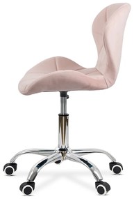 Scaun birou copii din catifea cu bază metalica cromată rotativ OFF 334 roz